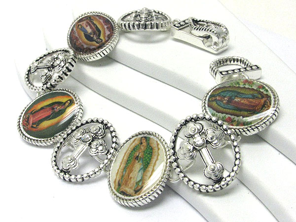 Mother maria theme oval disk magnetic clasp bracelet