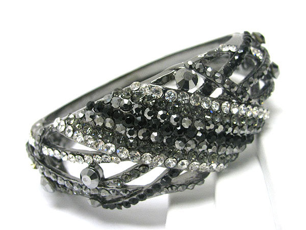 Crystal line deco metal hinge bangle