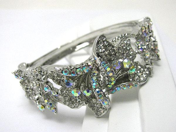 Crystal stud flower top hinge bangle