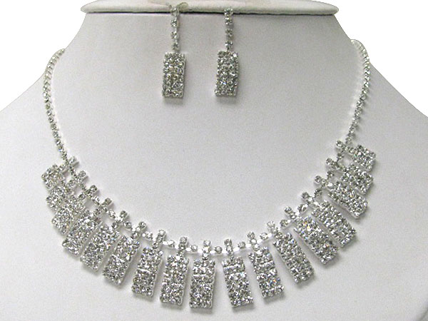 Rhinestone multi disk necklace earring set