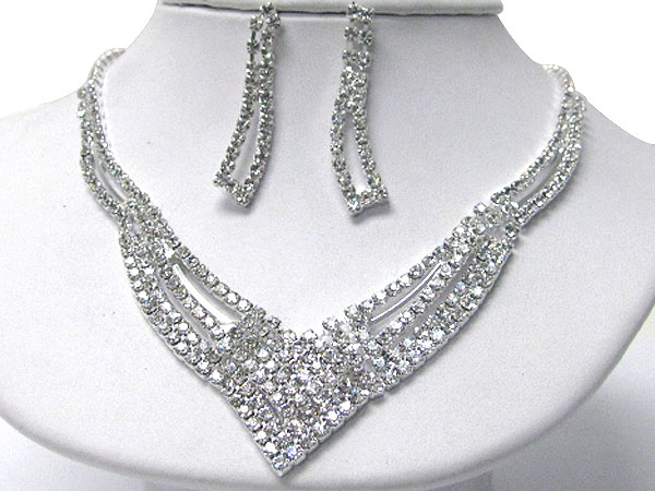 Rhinestone v shape necklace earring set