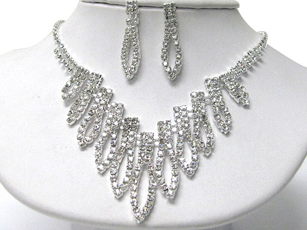 Rhinestone multi leaves drop necklace earring set