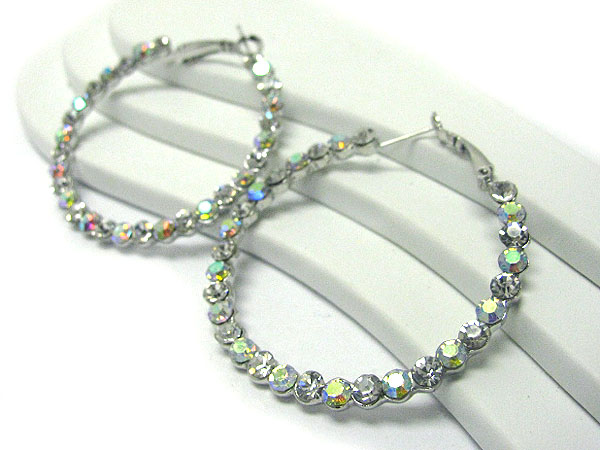 50 mm crystal stud flat hoop earring - hoops