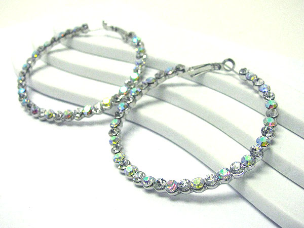 60 mm crystal stud flat hoop earring - hoops