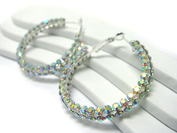 50 mm crystal stud puffy hoop earring - hoops