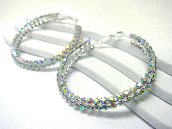 55 mm crystal stud puffy hoop earring - hoops