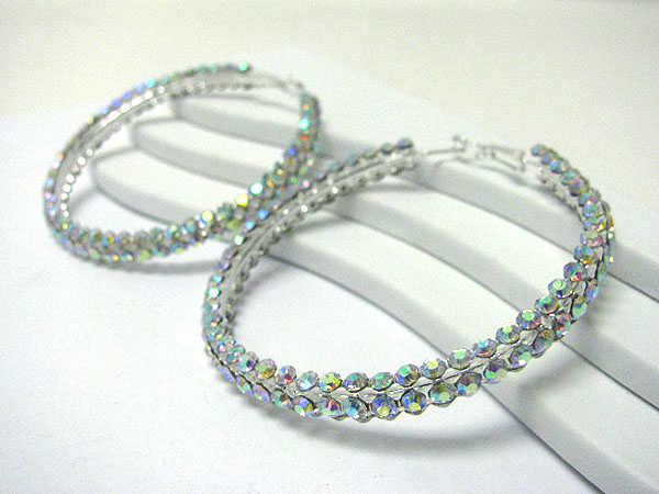 65 mm crystal stud puffy hoop earring - hoops