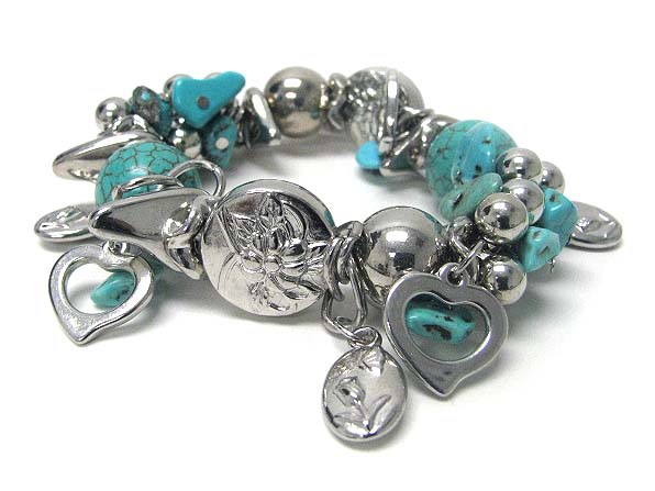 Turquoise and multi charm stretch bracelet