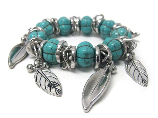 Turquoise and multi leaf charm stretch bracelet