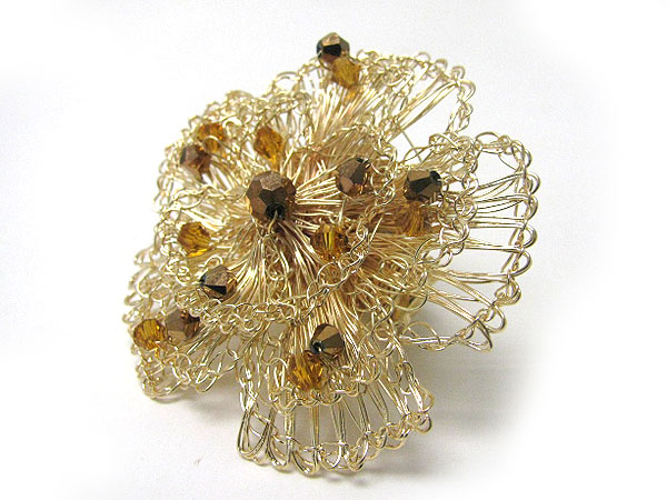 Glass stone deco metal wire large flower stretch ring