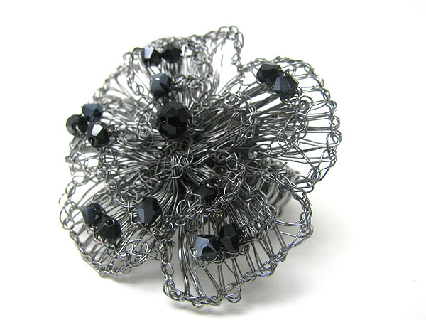 Glass stone deco metal wire large flower stretch ring