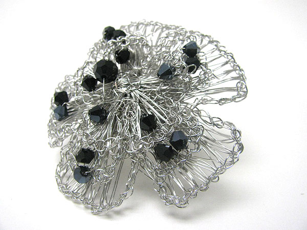 Glass stone deco metal wire large flower stretch ring