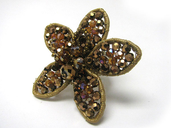 Facet glass beads deco large flower stretch ring