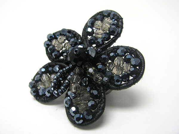 Facet glass beads deco large flower stretch ring