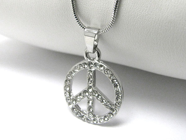 Crystal stud peace mark pendant necklace