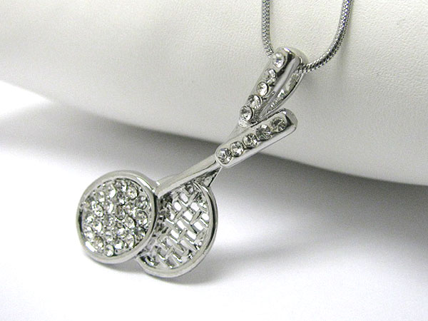 Crystal stud tennis racket pendant necklace