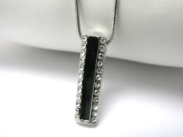 Crystal stud enamel long bar pendant necklace