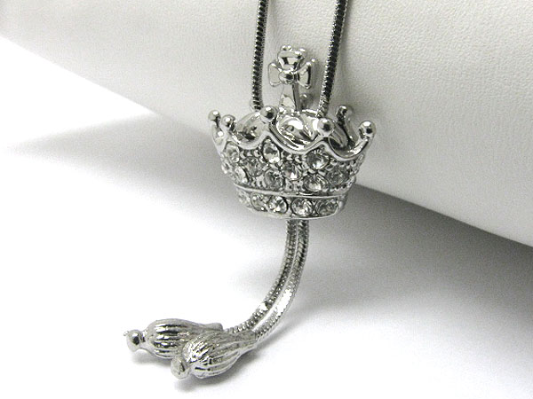 Crystal stud crown pendant sliding necklace