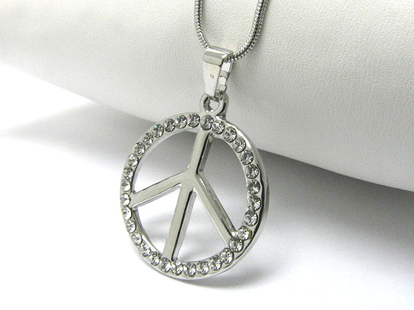 Crystal stud peace mark pendant necklace