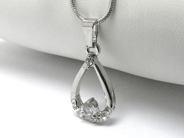 Crystal stud tear drop pendant necklace