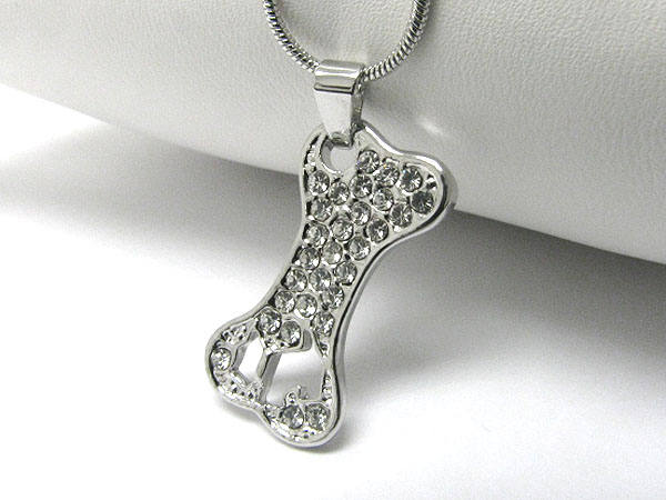 Crystal stud doggy bone pendant necklace