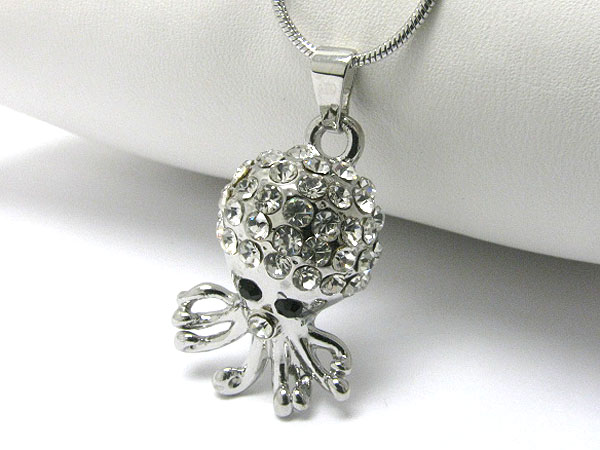 Crystal stud octopus pendant necklace