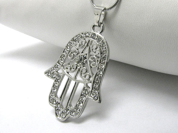 Crystal stud hamsa pendant necklace