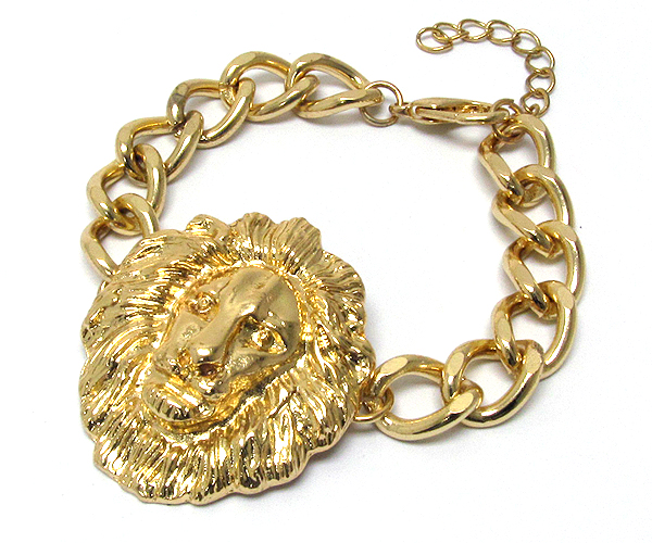 Rihanna style metal textured lion head chain bracelet