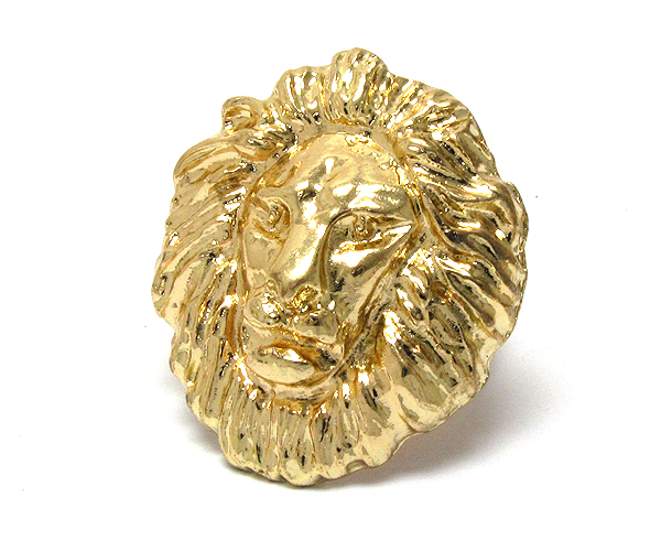 Rihanna style metal textured lion head stretch ring