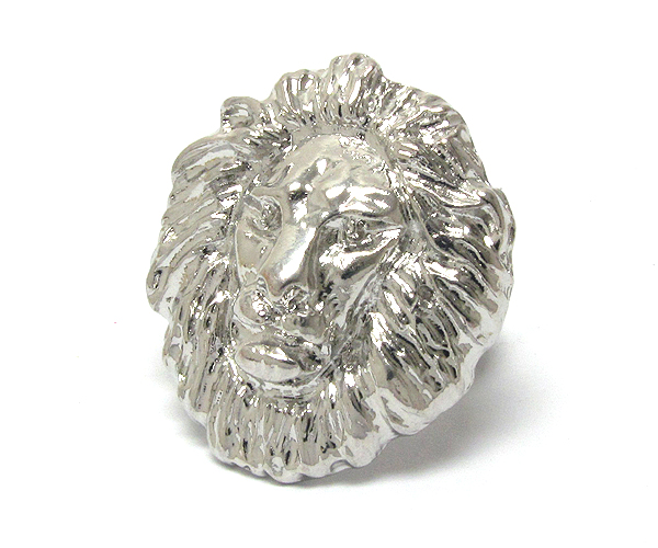 Rihanna style metal textured lion head stretch ring