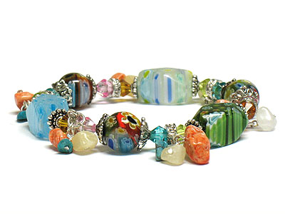 Multi color spring candy beads and stone stretch bracelet