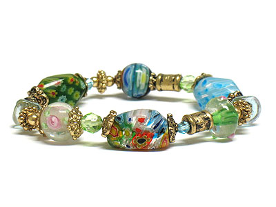 Multi color spring candy beads and stone stretch bracelet