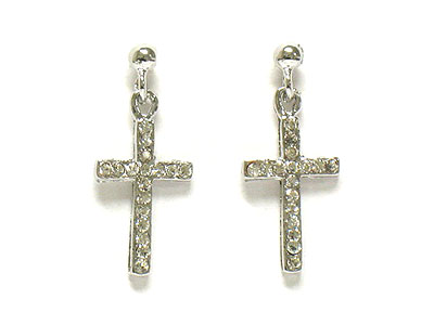 Made in korea whitegold plating crystal cross earring