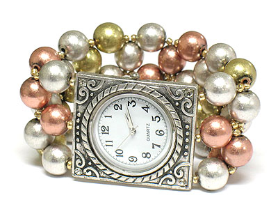 Antique look metal ball stretch bracelet watch