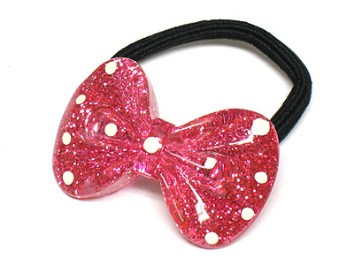 Glittering acryl ribbon kids pony tail holder 