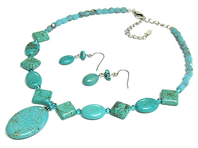 Turquoise stone necklae and earring set