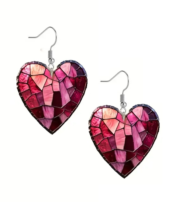 Valentine theme mosaic heart acrylic earring