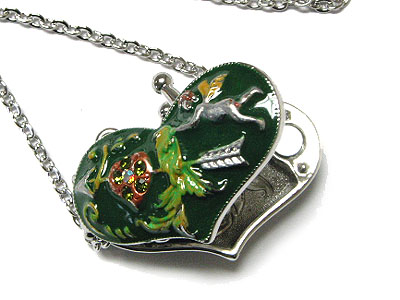 Enamel art and crystal accent heart locket necklace