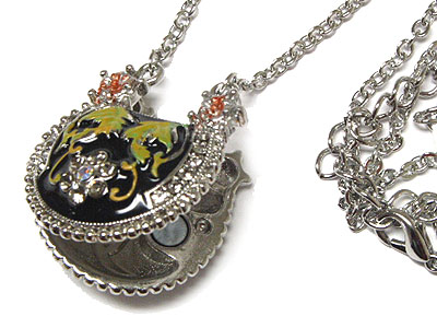 Enamel art and crystal accent handbag shape locket necklace