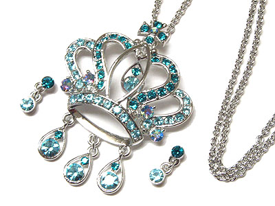 Crystal crown  necklace and earring set