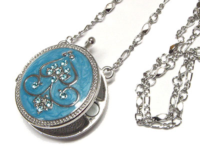 Crystal accent round locket necklace