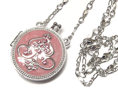 Crystal accent round locket necklace