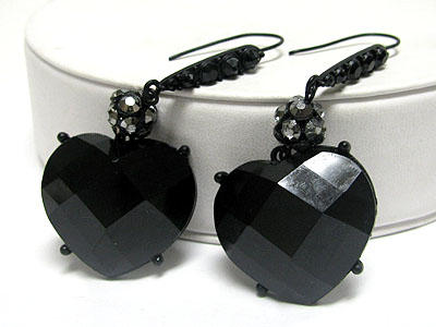 Crystal ball and facet glass heart drop earring