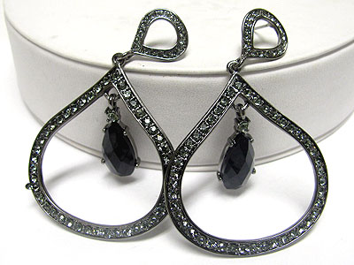 Crystal stud large teardrop frame and inside facet glass drop earring