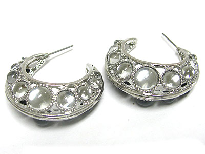 Glass stone metal hollow earring