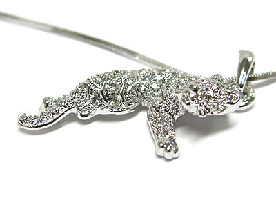 Made in korea whitegold plating crystal tiger pendant necklace