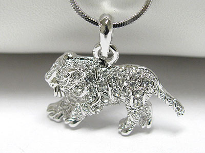 Made in korea whitegold plating crystal tiger pendant necklace