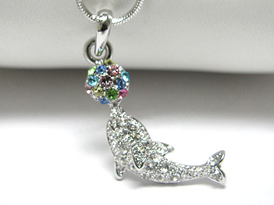 Made in korea whitegold plating crystal dolphin pendant necklace