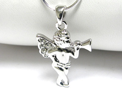 Made in korea whitegold plating crystal angel pendant necklace