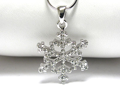 Made in korea whitegold plating crystal snowflake pendant necklace